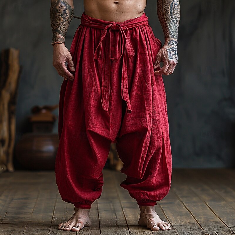 Retro Vintage Medieval Renaissance Pirate Pants Drawstring Solid Color Fancy Dress Men's Pirate Halloween Carnival Vacation Casual Daily LARP Adults' Pants Spring & Summer - Main Image