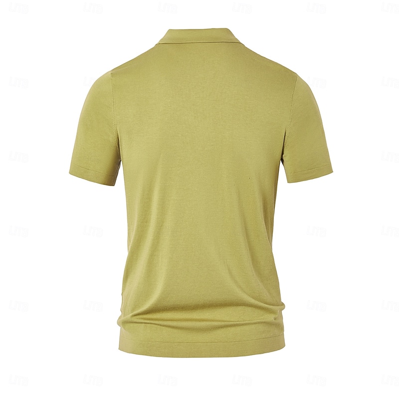 Men's Polo Knit Polo Sweater Business Casual Lapel Short Sleeve Formal Solid Color Patchwork Buttons Summer Black Brown Green Dark Grey Dark Coffee Polo3