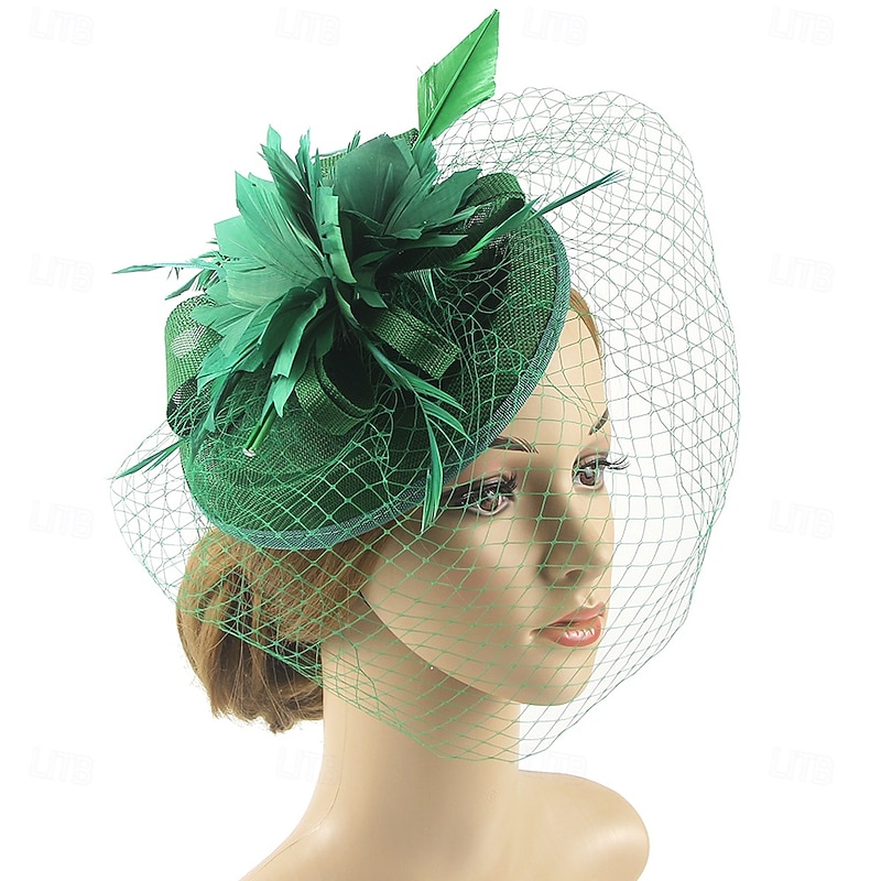 Fascinators Polyester Fedora Hat Floppy Hat Veil Hat Formal Wedding Tea Party Kentucky Derby Horse Race Elegant Simple Luxury With Feather Pure Color Headpiece Headwear