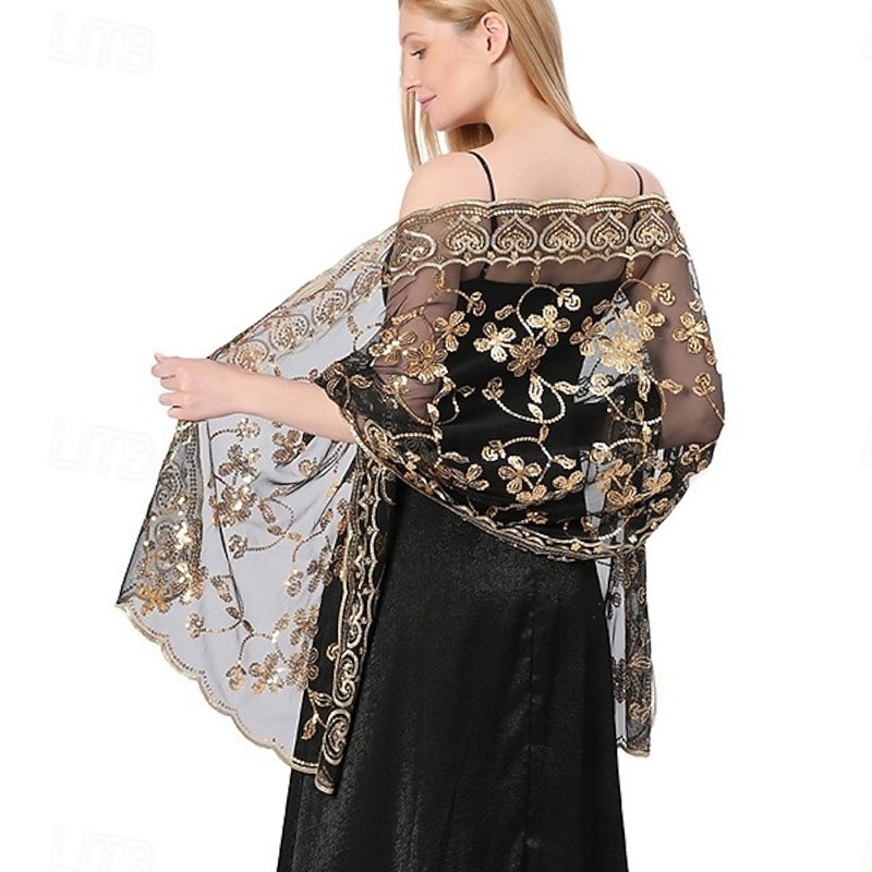 Retro Vintage Roaring 20s 1920s Scarf Wrap Shawls The Great Gatsby Flapper Girl Sequins Fringe Fancy Dress Women's Carnival Wedding Evening Party Masquerade Adults' Shawl