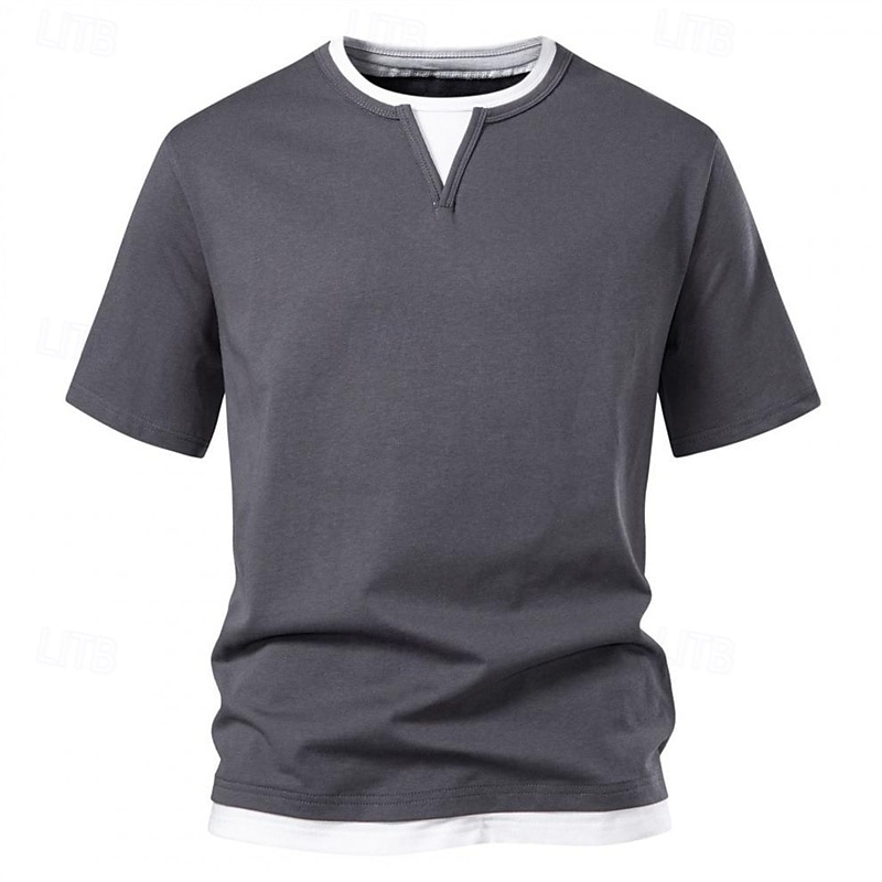 Men's T Shirt Tee Short Sleeve Shirt Tee Top Short Sleeve Crew Neck Summer Plain Fashion Designer Basic Patchwork Vacation Street Going out Black Light Green Dark Grey Top Tee for Men3