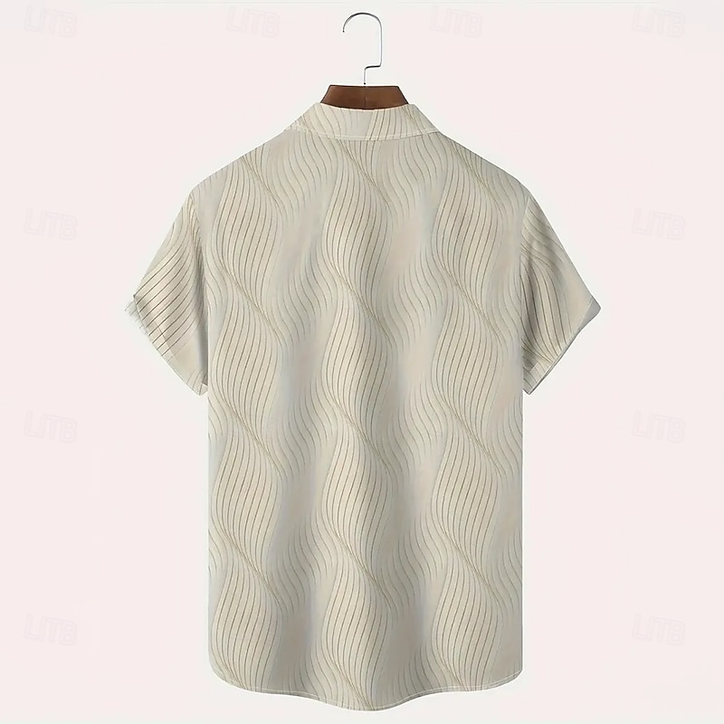 Men's Geometric Striped Shirt Casual Shirt Button Up Shirt Short Sleeve Fashion Casual Outdoor Vacation Holiday Summer Spring Turndown 3D Print Collared Shirts Light Blue Pink Khaki Dark Blue4