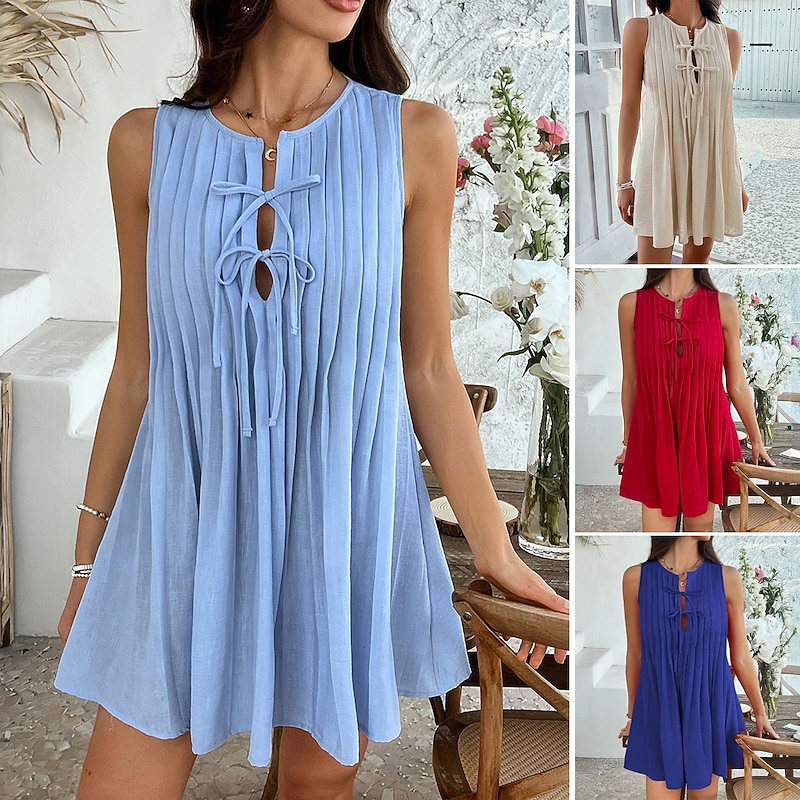 Women's Mini Dress Petite Dress Casual Dress Tank Dress Summer Dress Fashion Classic Modern Daily Holiday Weekend Regular Fit Plain Sleeveless Crew Neck Black Red Royal Blue Apricot Summer