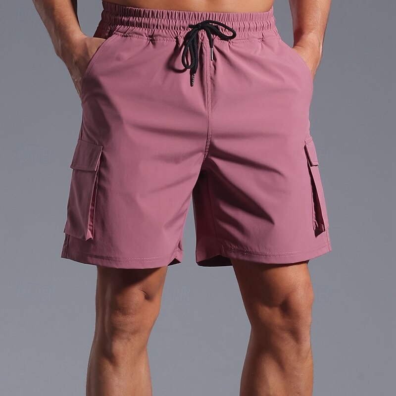 Men's Cargo Shorts Shorts Bermuda shorts Baggy Shorts Drawstring Elastic Waist Multi Pocket Plain Breathable Quick Dry Knee Length Outdoor Casual Running Fashion Streetwear Black Blue Micro-elastic