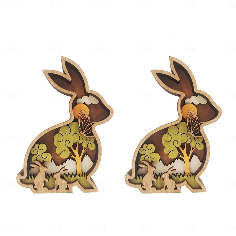 Easter Light 3D Carved Rabbit Lamp Forest AnimalDesk Art Decor Wooden Farmhouse Table Decoration Cabin Decor Nursery Decor Mountain Decor for Bedroom Living Room Perfect for Easter (Rabbit)3