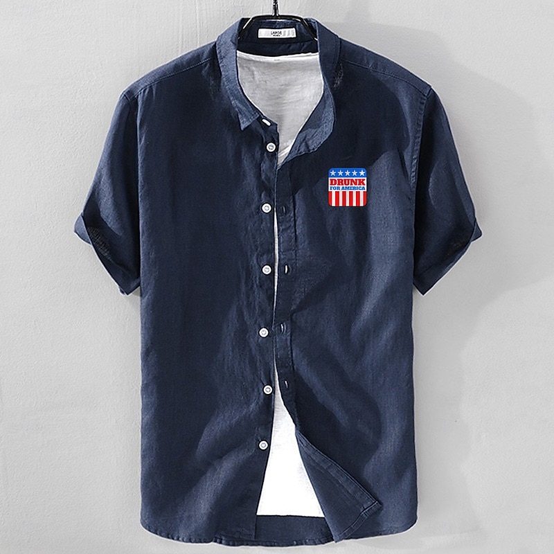 Men's Linen Shirt Casual Shirt Cotton Linen Shirt Button Up Shirt Pattern Vacation Street White Dark Navy Sky Blue Apricot Short Sleeve Lapel Summer Clothing Apparel Button-Down4