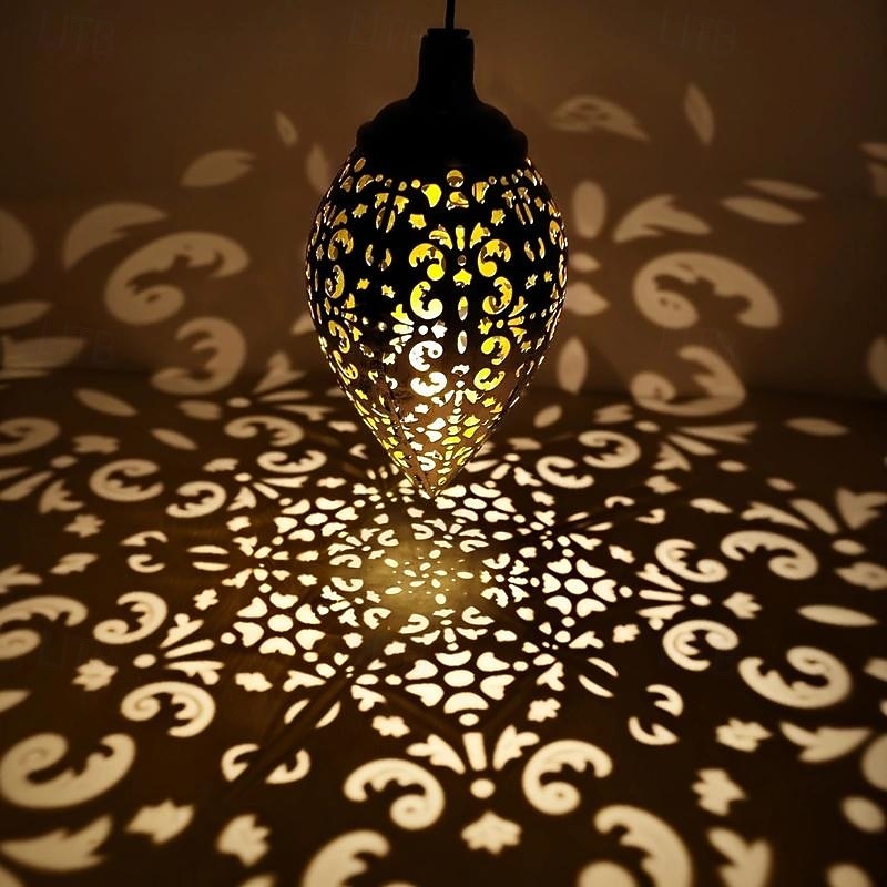 1 Pc outdoor solar water droplet shaped hollow projection lamp pendant light courtyard garden tree under festival wedding party decoration light3