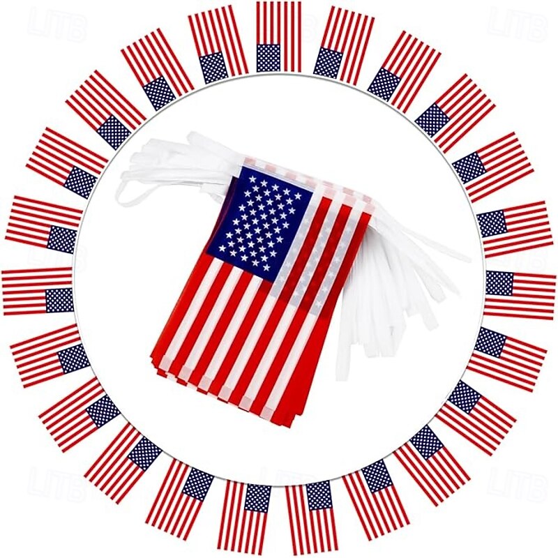 Flag Pennant Banner Long American String Flags Tall Triangle Flag Decorations USA Party Stars and Stripes Bunting Garland 4th of July Patriotic Decoration2