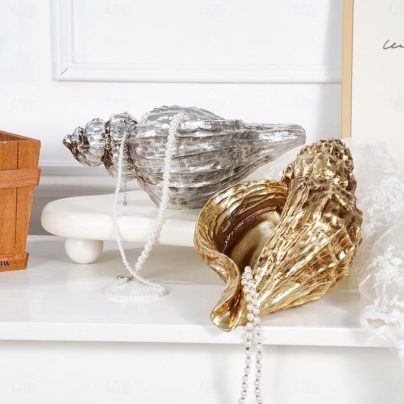 Seashell Shaped Resin Vase, Gold and Silver Color, Bohemian Style Indoor Table Decor, Flower Hydroponic Vase, Creative Flower Arrangement Vase for Hom