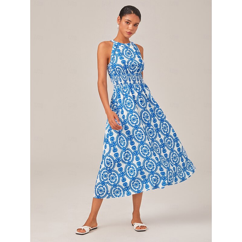 Resort-Style Halter Maxi Dress With A Fitted Waist - Main Image