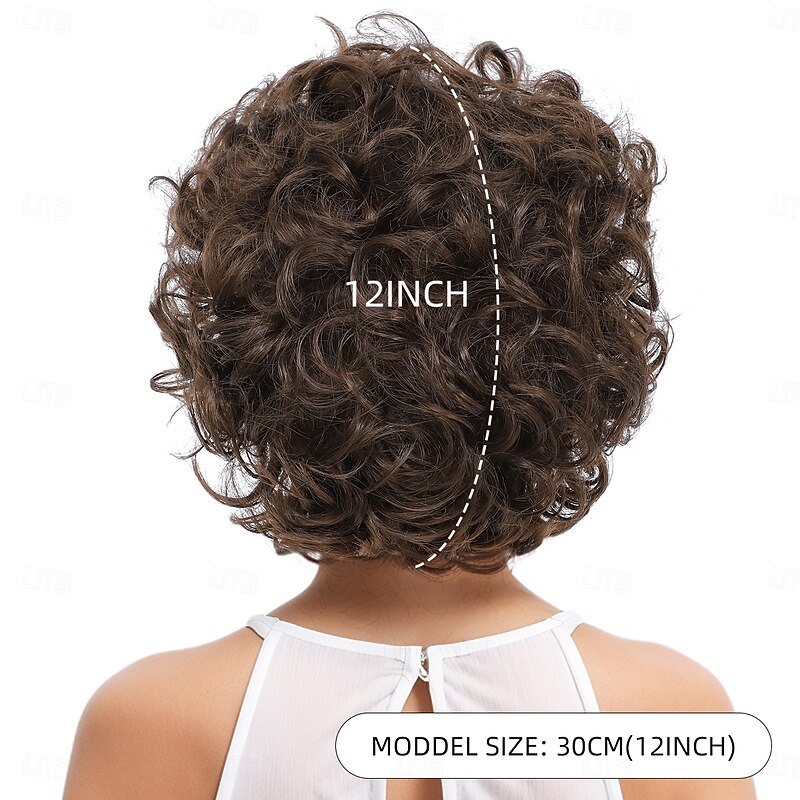 Synthetic Wig Curly Weave Tight Curl Layered Haircut With Bangs Machine Made Wig 12 inch A1 Synthetic Hair Women's Elastic Cool Classic Light Brown4