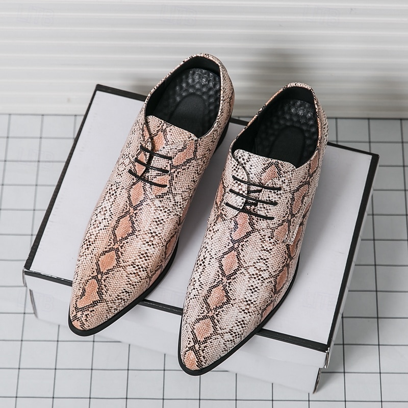 Men's Exotic Python Print Lace-Up Oxfords with Pointed Toe - Perfect for Evening Events and Fashion Statements4