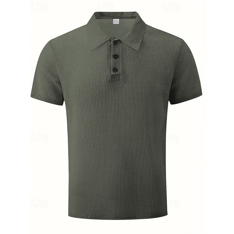 Men's Golf Shirt Golf Polos Shirts Work Casual Lapel Short Sleeve Basic Modern Plain Buttons Jacquard Summer Spring Regular Fit Black White Navy Blue Khaki Army Green Golf Shirt2