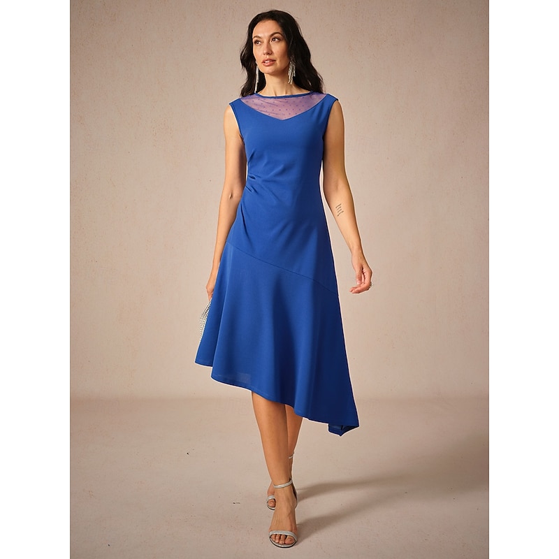 Women's Midi Dress Knit Dress Elegant Stylish Party Date Regular Fit Solid Color Sleeveless Crew Neck Royal Blue Summer4