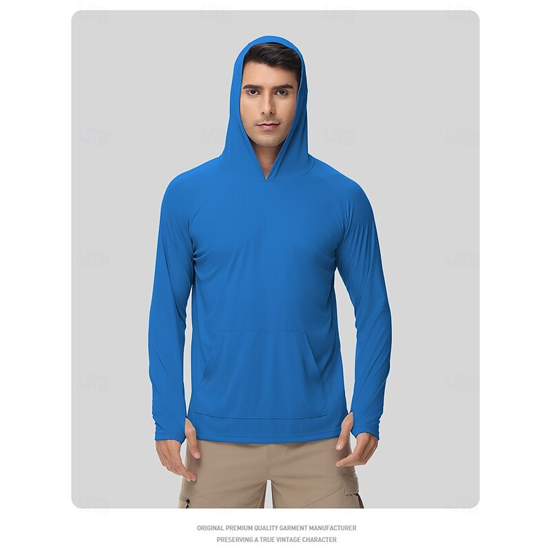 Men's Hiking Tee shirt Long Sleeve Hooded Tee Tshirt Outdoor Stretchy Terylene Dark Grey Black White Fishing Workout2