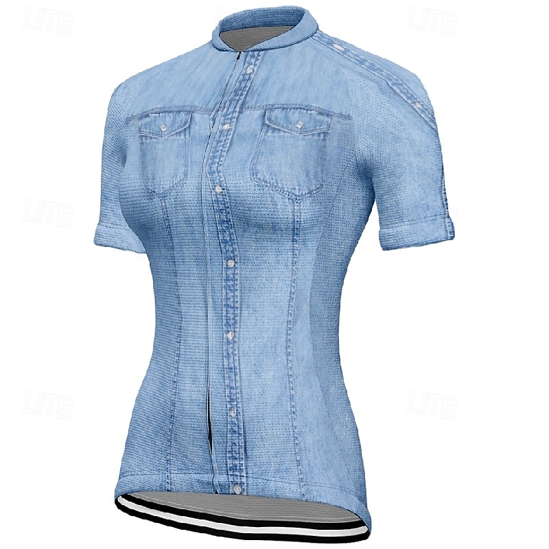 Women's Cycling Jersey Graphic Short Sleeve Bike Tee Tshirt Jersey with 3 Rear Pockets Mountain Bike MTB Quick Dry Anatomic Design Wicking Breathable Sports Blue Grey Clothing Apparel3