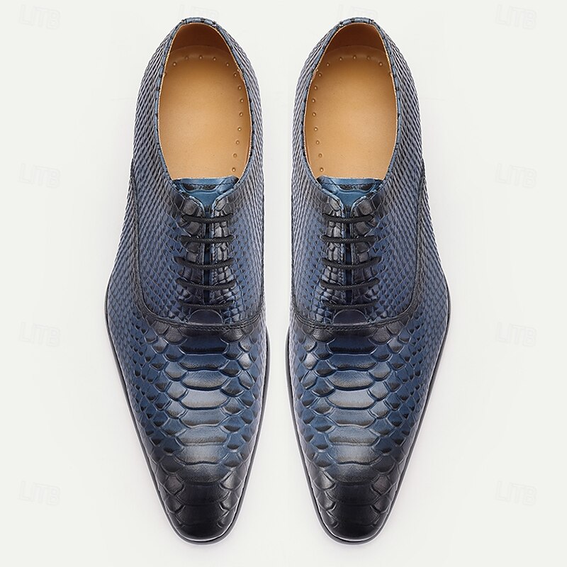 Men's Stylish Navy Crocodile Pattern Leather Oxfords - Distinguished Choice for Kentucky Derby and Executive Functions4
