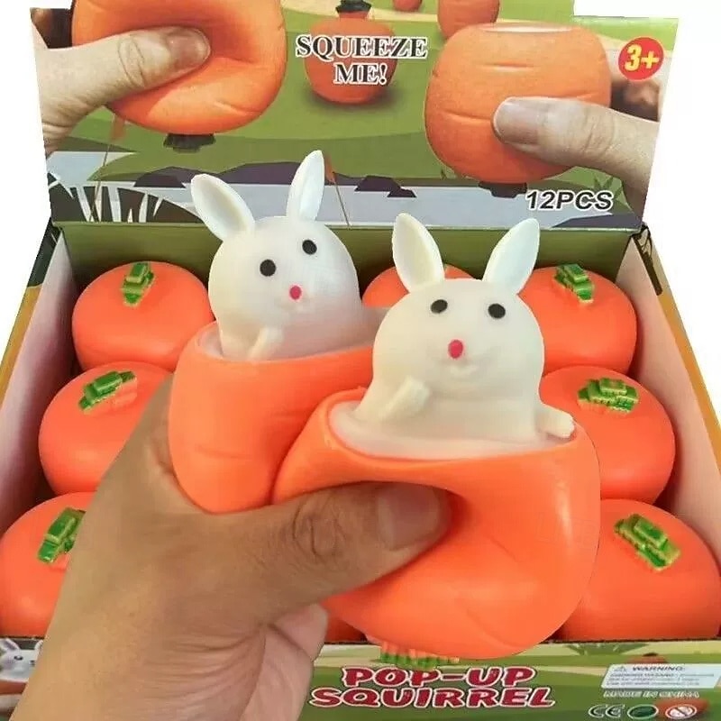 Easter Cartoon Carrot Head Bunny Squeeze Toy, Fun Prank Gag Gift for Youngsters and Adults, Educational Party Favor for Easter, Halloween, Thanksgiving - Assorted Colors, Rabbit Toys3
