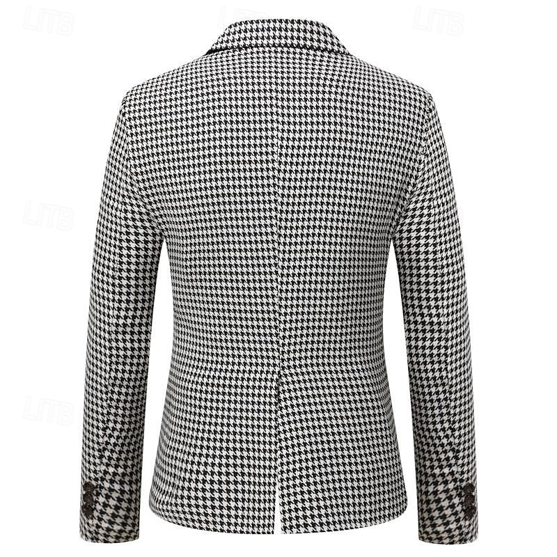 Men's Blazer Cocktail Attire Wedding Party Cocktail Chic & Modern Elegant & Luxurious Summer Spring Polyester Houndstooth Single Breasted One-button Blazer White+Black3