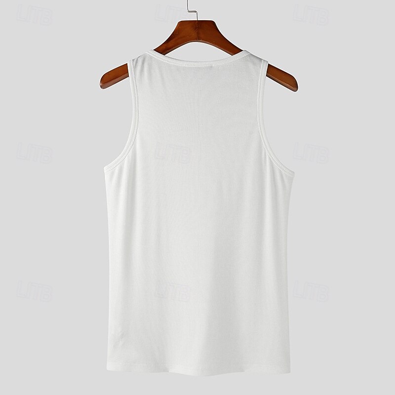 Men's Tank Top Vest Top Undershirt Sleeveless Shirt Sleeveless Square Neck Summer Plain Fashion Designer Basic Vacation Street Going out Black White Top Tee for Men4