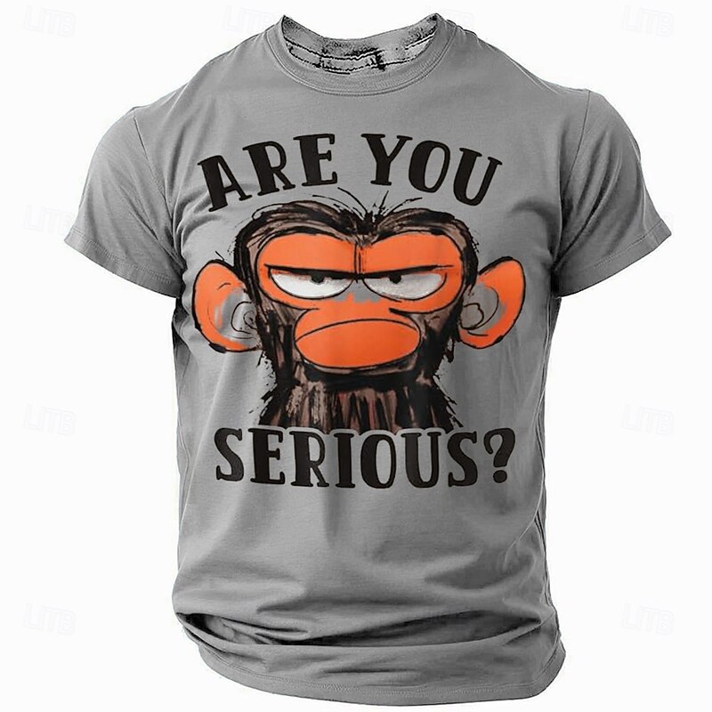 Men's Graphic T-Shirt | "Are You Serious?" Grumpy Monkey Funny Short Sleeve Top3