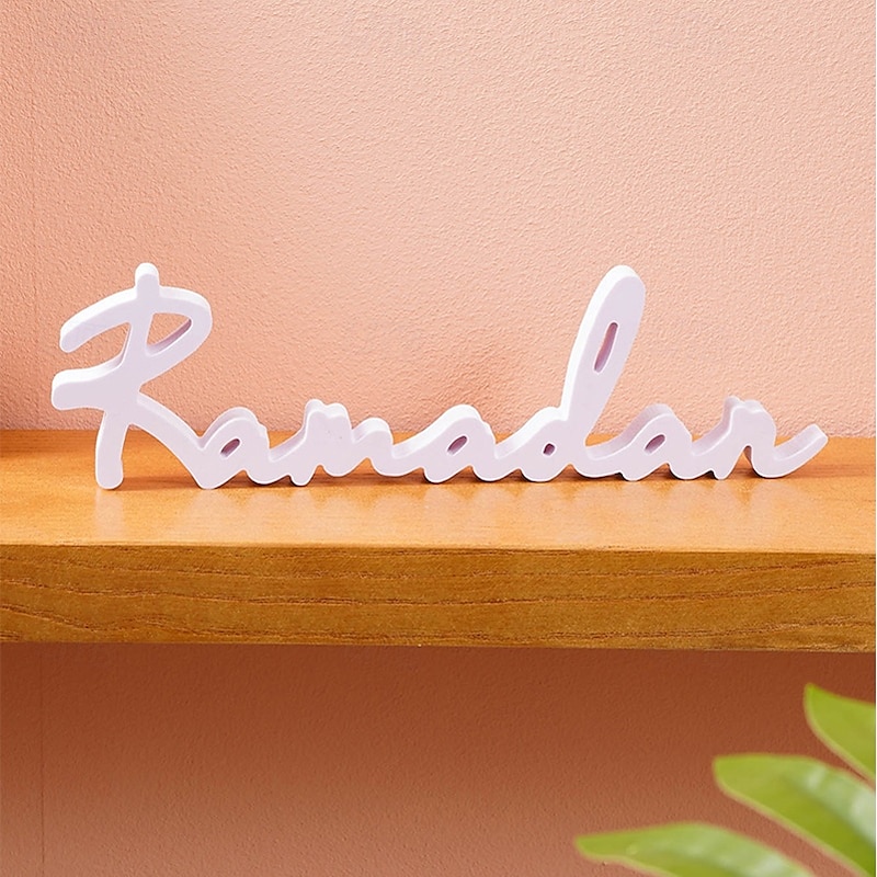 Ramadan Letter Table Decor – Creative White PVC Foam Letter Ornaments, Festive Desktop Decoration for Eid al-Fitr & Eid al-Adha 2025 - $10.99