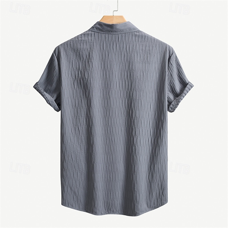 Men's Shirt Summer Shirt Casual Shirt Button Up Shirt Blue Green Gray Short Sleeve Plain Collar Daily Clothing Apparel Fashion Casual Comfortable4