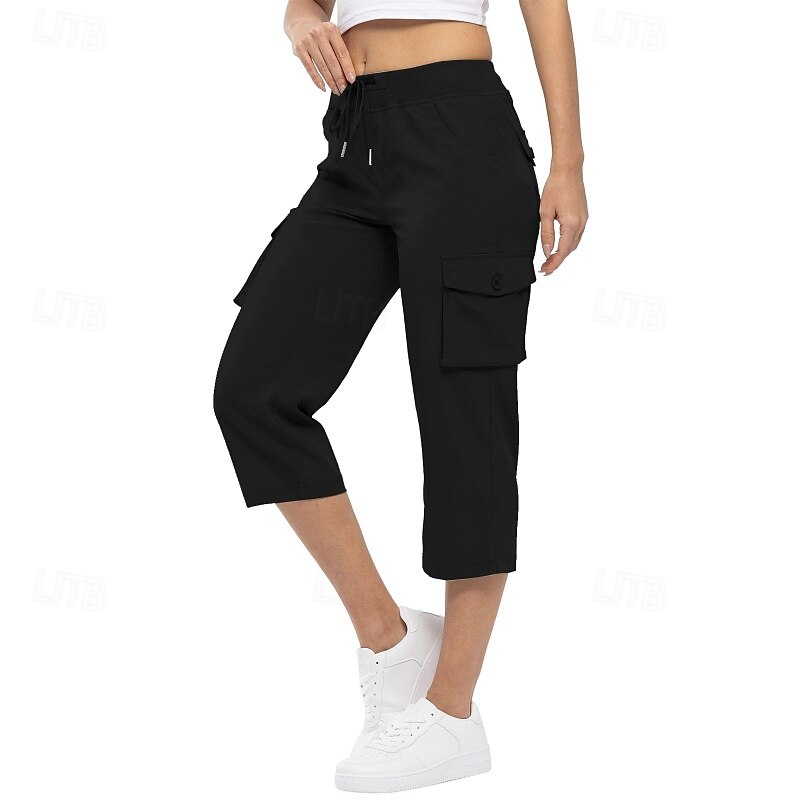 Women's Capri Pants Slacks Parachute Pants Casual Daily Casual Calf-Length Natural Plain Pocket Elastic Drawstring Design Breathability Soft Micro-elastic Street Daily Peacock Blue Light Sky Blue3