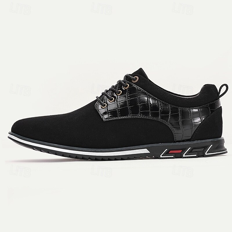 Men's Black Lace-Up Dress Shoes with Crocodile Pattern, Sleek and Stylish for Corporate and Social Gatherings4
