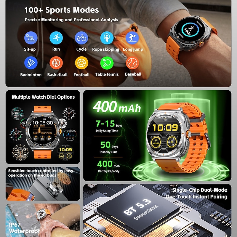 696 GT98 Smart Watch 1.53 inch Smartwatch Fitness Running Watch Bluetooth Pedometer Call Reminder Sleep Tracker Compatible with Android iOS Women Men Hands-Free Calls Message Reminder IPX-0 46mm2
