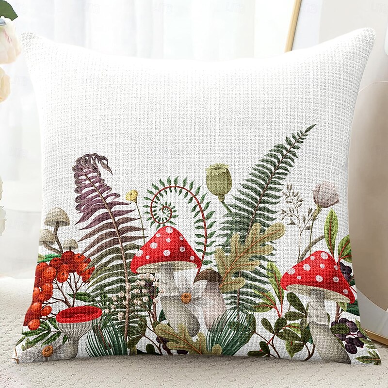 Floral Mushrooms Decorative Toss Pillows Cover 1PC Soft Square Couch Cushion Case Pillowcase for Bedroom Livingroom Sofa Chair Spring Summer3