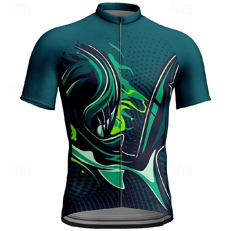 Men's Cycling Jersey Geometric Short Sleeve Bike Tee Tshirt Jersey with 3 Rear Pockets Mountain Bike MTB Quick Dry Anatomic Design Wicking Breathable Sports Green Clothing Apparel