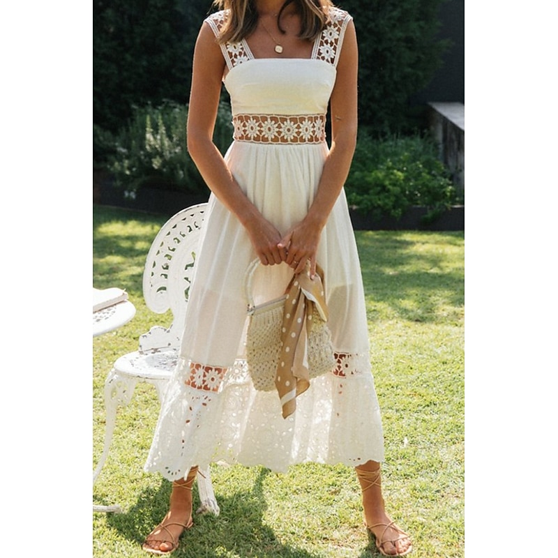 Women's Midi Dress White Dress Graduation Dress Elegant Fashion Modern Vacation Birthday Going out Regular Fit Plain Sleeveless U Neck White Summer