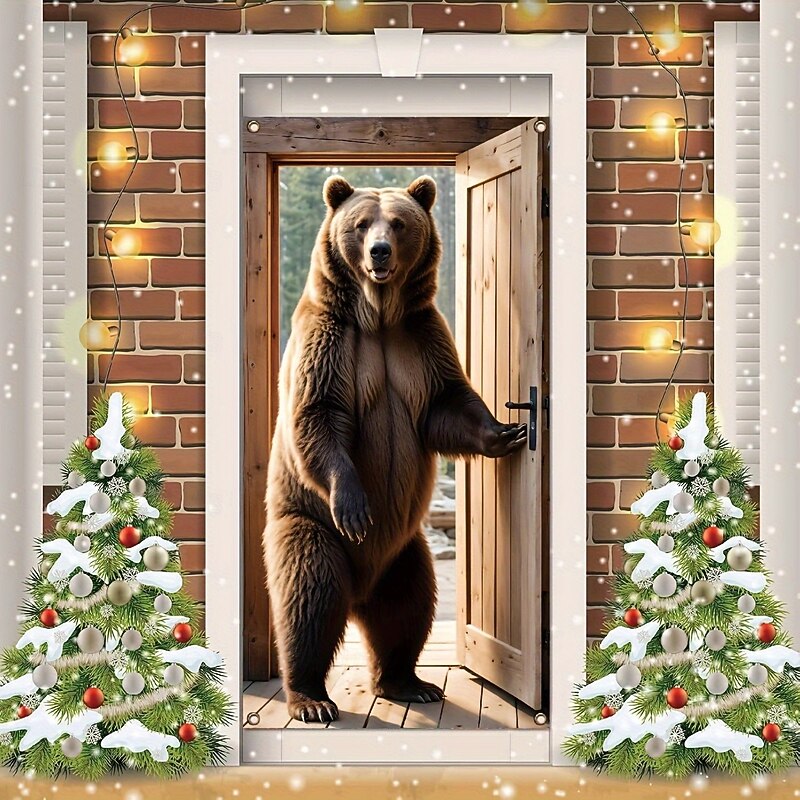 Brown Bear Door Decorations Door Covers Door Tapestry Door Curtain Decoration Backdrop Indoor/Outdoor Door Banner for Front Door Farmhouse3