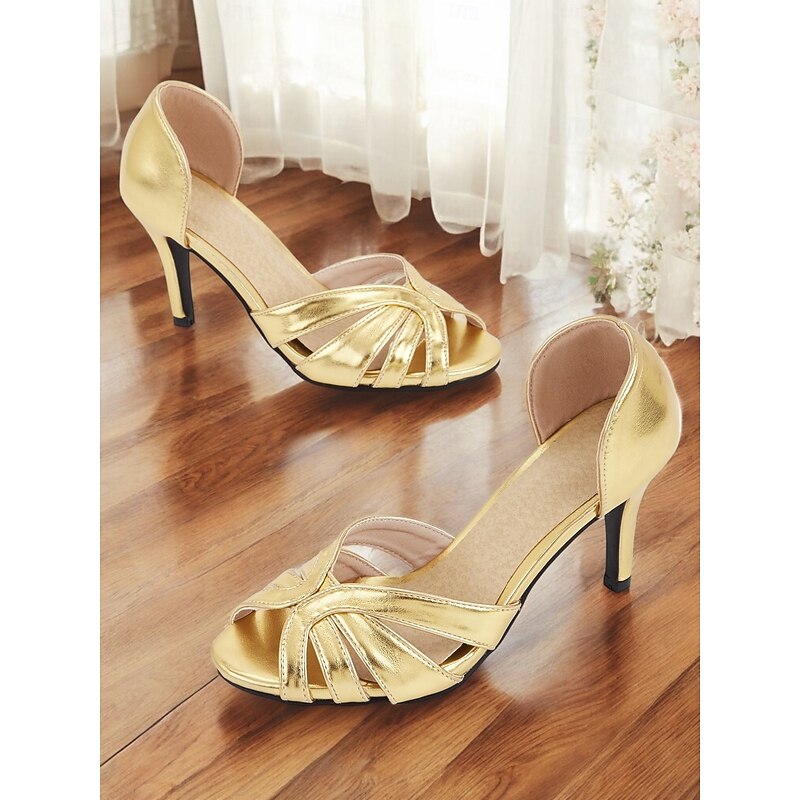Women's 1950s Elegant Gold Peep Toe Heels – Vintage-Inspired High Heel Shoes for Weddings, Parties and Formal Events4
