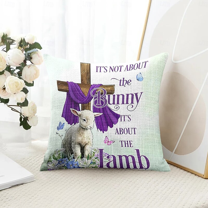 Easter Decorative Toss Pillows Cover 1PC Bunny Templar Cross Lamb Soft Square Couch Cushion Case Pillowcase for Bedroom Livingroom Sofa Chair