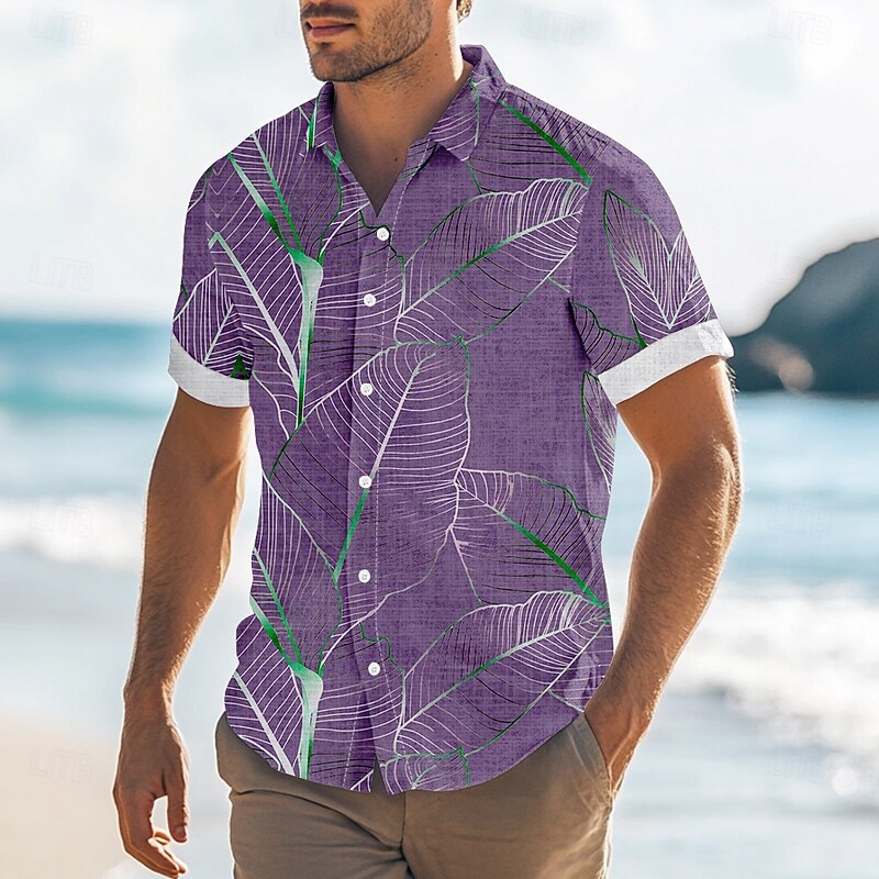 Men's Palm Leaf Tropical Plants Casual Shirt Summer Hawaiian Shirt Button Up Shirt Short Sleeve Hawaiian Resort Vacation Holiday Beach Wear Summer Spring Turndown 3D Print Collared Shirts Blue Sky4