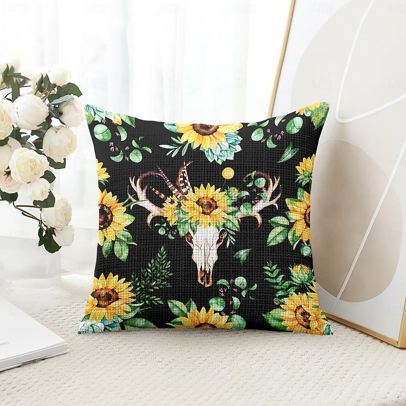 Mandala Bohemian Sunflower Decorative Toss Pillows Cover 1PC Soft Square Couch Cushion Case Pillowcase for Bedroom Livingroom Sofa Chair