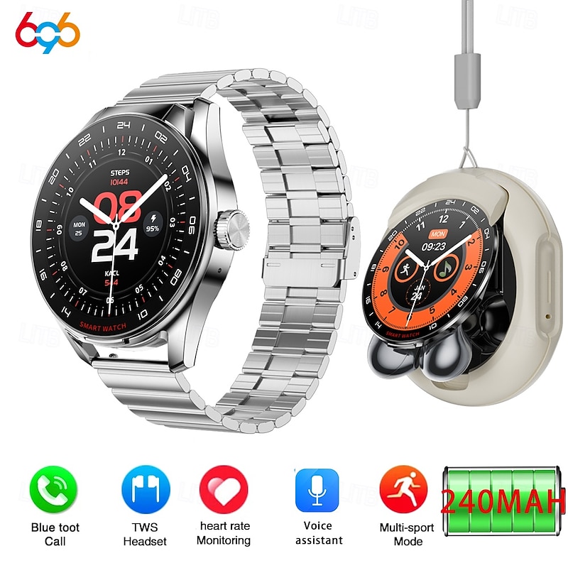 696 D9 Smart Watch 1.46 inch Smartwatch Fitness Running Watch Bluetooth Pedometer Call Reminder Sleep Tracker Compatible with Android iOS Men Hands-Free Calls Message Reminder Watches with Earbuds
