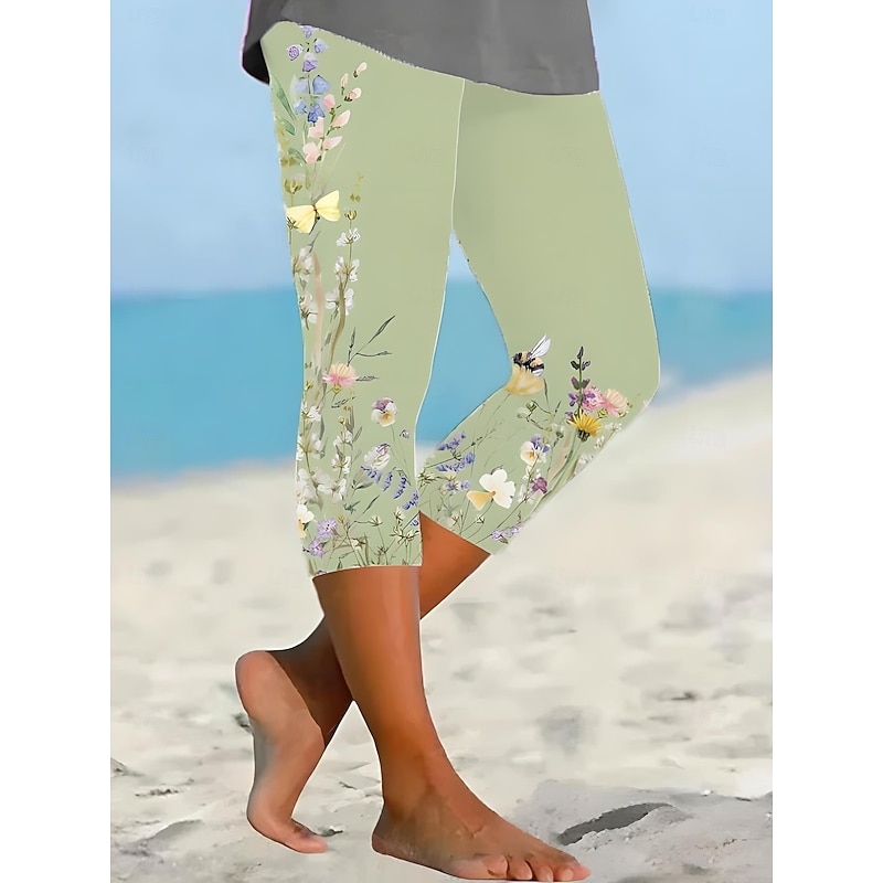 Women's Leggings Capri Pants High Elasticity Vacation Fashion Hawaiian Ankle-Length Mid Waist Floral Graphic Printing Thermal Warm Breathable Soft  Vacation Casual Daily3