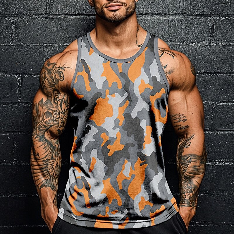 Men's Camo Camouflage T Shirt Vest Top Sleeveless T shirt 3D Print Crew Neck Shirt Vacation Casual Hawaiian Holiday Green 1# Green 2# Blue 2# Summer Spring Clothing Apparel S M L XL XXL XXXL3