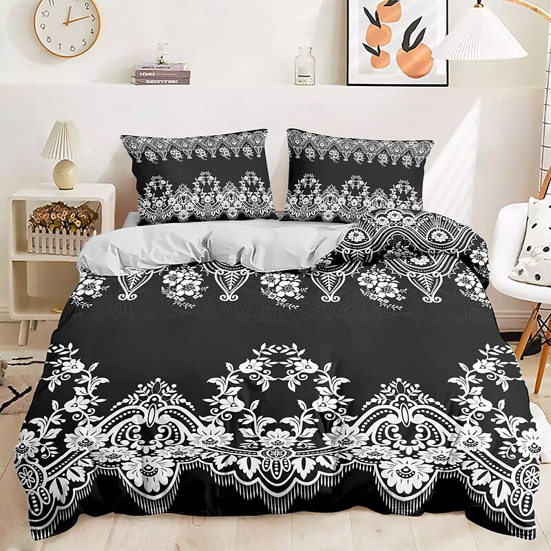 Bohemian Duvet Cover Set 100% Cotton Soft and Breathable Bedding Featuring Black White Lightweight and Durable Quilt Cover Comfortable for All Seasons Easy to Care4