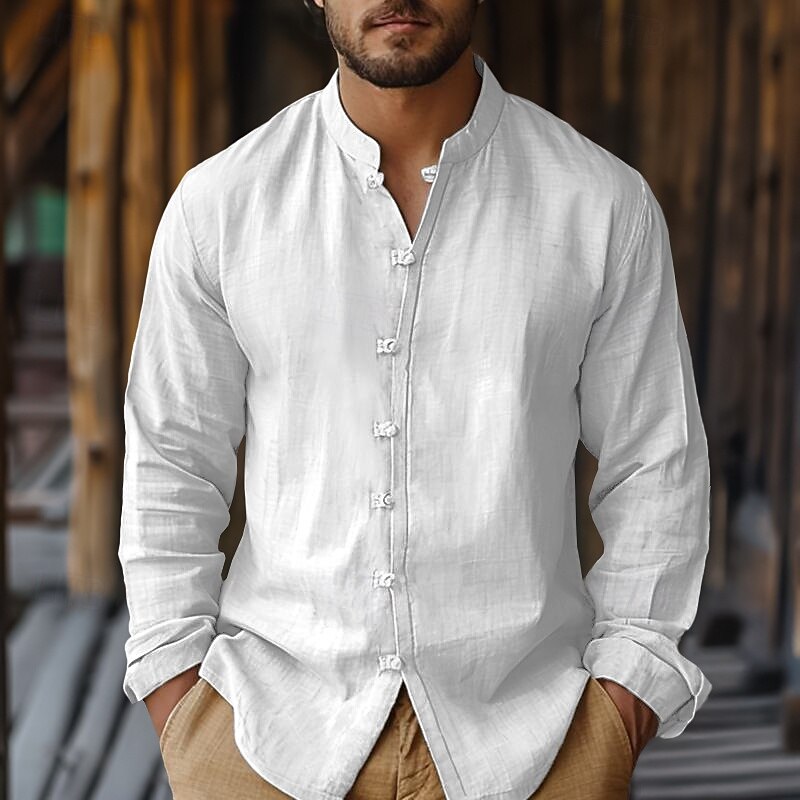 Men's Shirt Linen Shirt Summer Shirt Solid Color Street Daily Wear White Navy Blue Green Beige Long Sleeve Clothing Apparel4