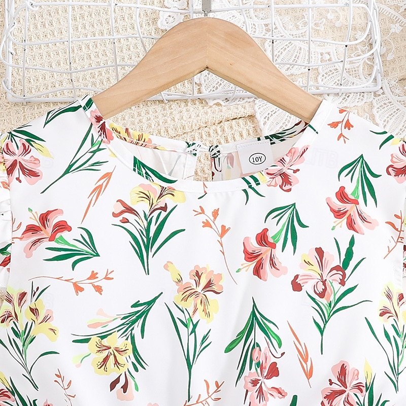 Kids Girls' Dress Floral Dress Flower Sleeveless Outdoor Casual Ruffle Fashion Daily Polyester Knee-length Casual Dress A Line Dress Summer 4 years+ Red Green4