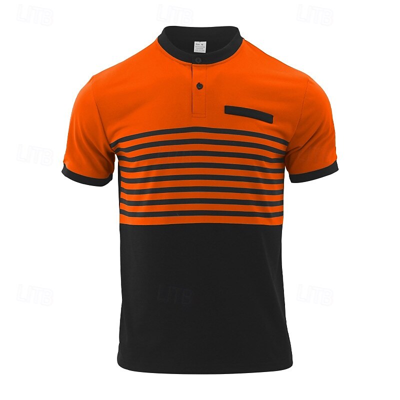 Men's Golf Shirt Golf Polos Shirts Work Casual Stand Collar Short Sleeve Basic Modern Stripes Buttons Summer Spring Regular Fit White Red Orange Green Gray Golf Shirt2