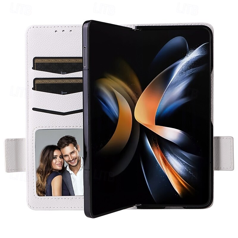 Phone Case For Samsung Galaxy Z Fold 6 Z Fold 5 Z Fold 4 Z Fold 3 Back Cover with Stand Holder with Wrist Strap Card Slot Retro TPU PU Leather4