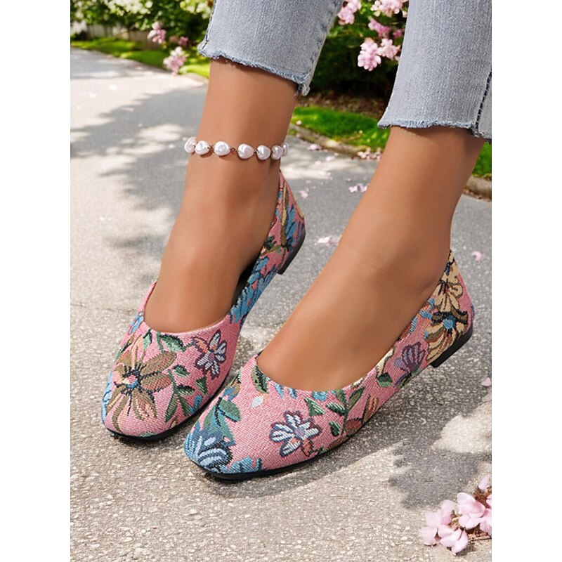 Floral Embroidered Comfort Flats for Women - Stylish Black Casual Shoes, Ideal for Everyday Wear