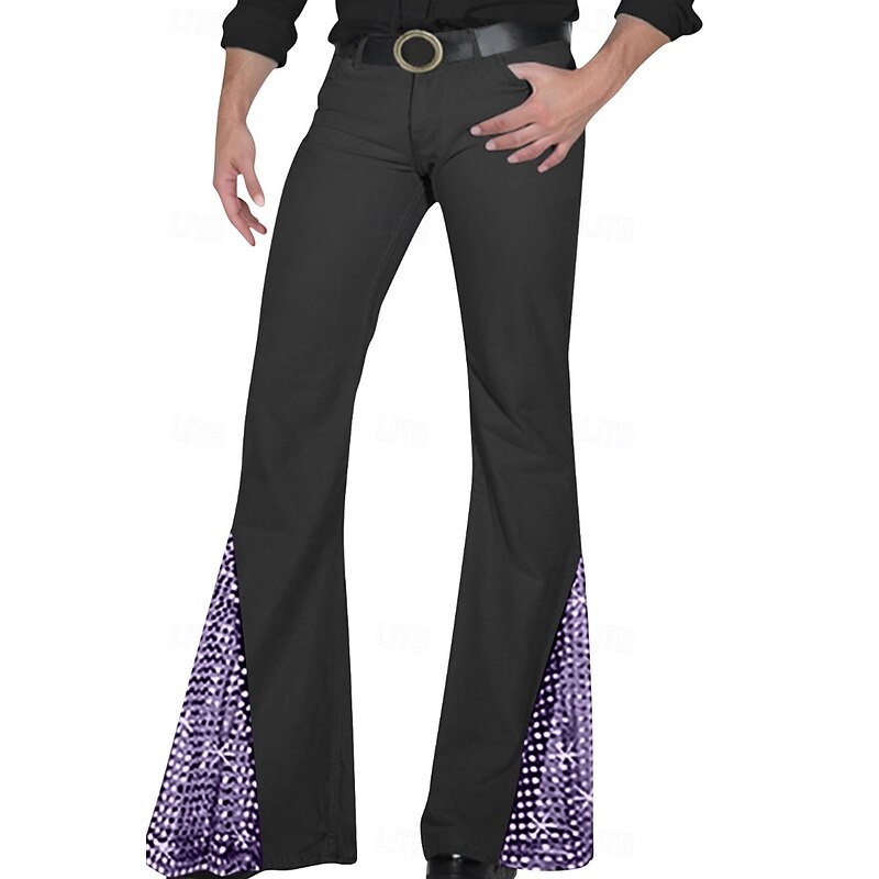 Men's Dress Pants Flare Bell Bottom Trousers Summer Pants Sequins Patchwork Pocket Color Block Comfort Full Length Party Disco Lights Clubwear Vintage Casual White Pink2