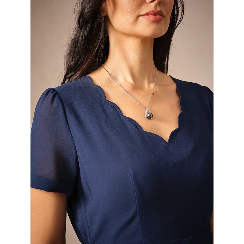 Women's Maxi Dress A Line Dress Elegant Formal Wedding Wedding Guest Loose Fit Solid Color Short Sleeve Asymmetrical V Neck Navy Blue Summer Spring4