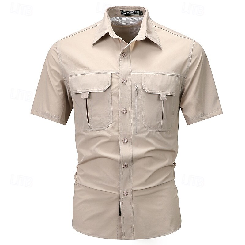 Men's Shirt Casual Shirt Button Up Shirt Cargo Shirt Black Navy Blue khaki Army Green Beige Short Sleeve Plain Vacation Daily Clothing Apparel Fashion Casual Comfortable4